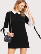 Romwe Contrast Collar And Pleated Cuff Dress