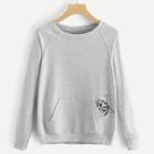 Romwe Animal Embroidery Kangaroo Pocket Sweatshirt