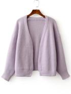 Romwe Purple Open Front Drop Shoulder Ribbed Chunky Sweater Coat
