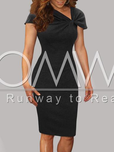 Romwe Black Cap Sleeve Zipper Split Dress
