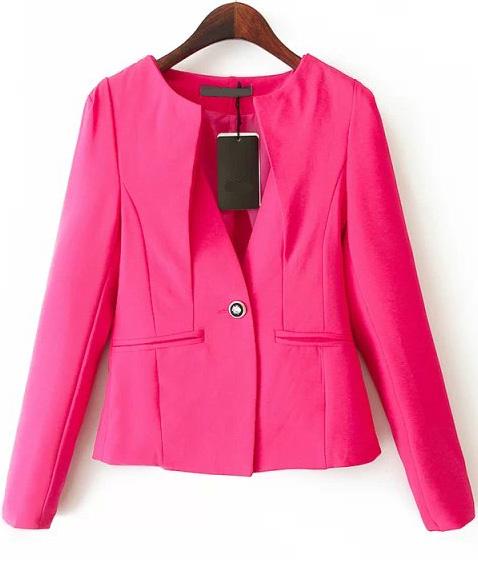 Romwe Pockets Crop Fitted Red Blazer