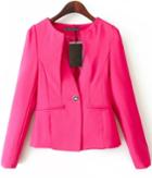 Romwe Pockets Crop Fitted Red Blazer