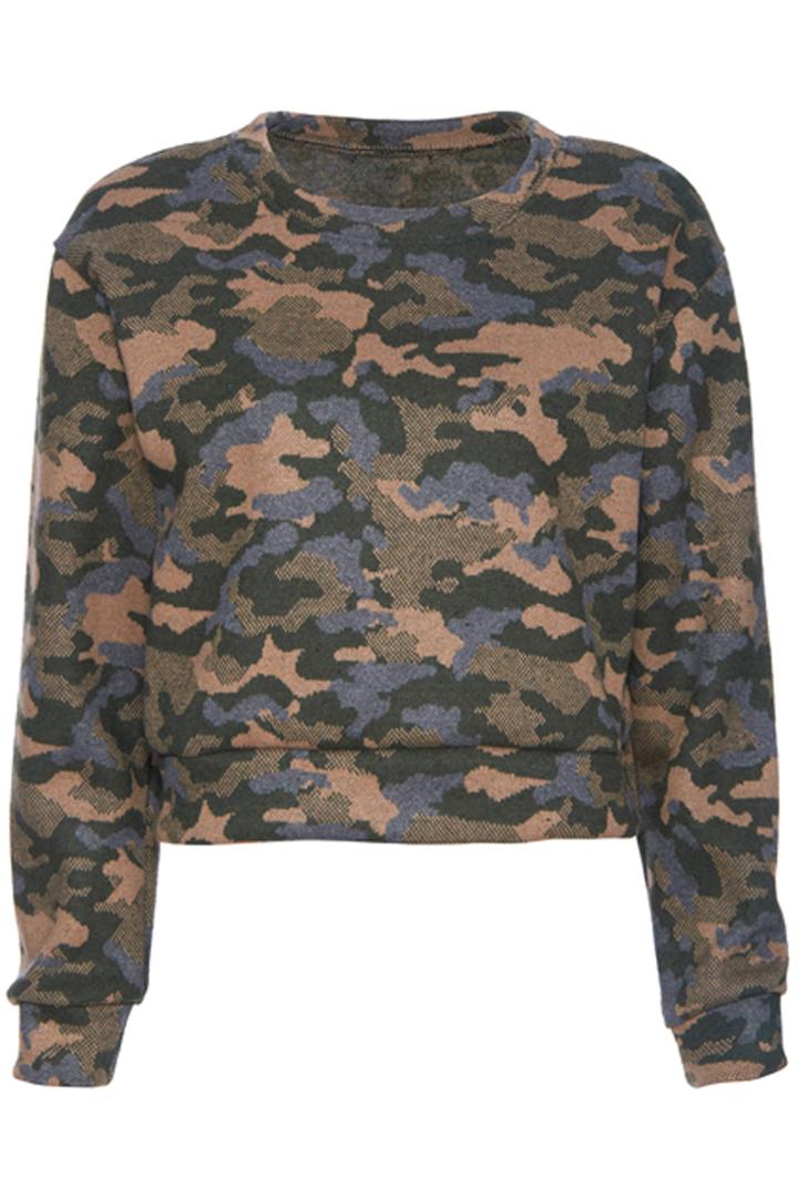 Romwe Romwe Khaki Camouflage Print Long-sleeved Sweatshirt