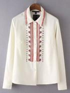 Romwe Tribal Embroidered Lapel Blouse