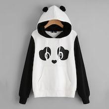 Romwe Plus Two Tone Panda Pattern Hoodie