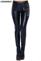 Romwe Clip Embellished Black Fake Leather Leggings