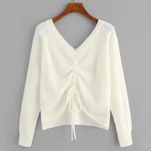 Romwe Drawstring Detail Solid Sweater