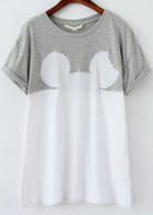 Romwe Grey Short Sleeve Mickey Head Print T-shirt