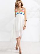 Romwe White Rainbow Stripe High Low Cami Dress