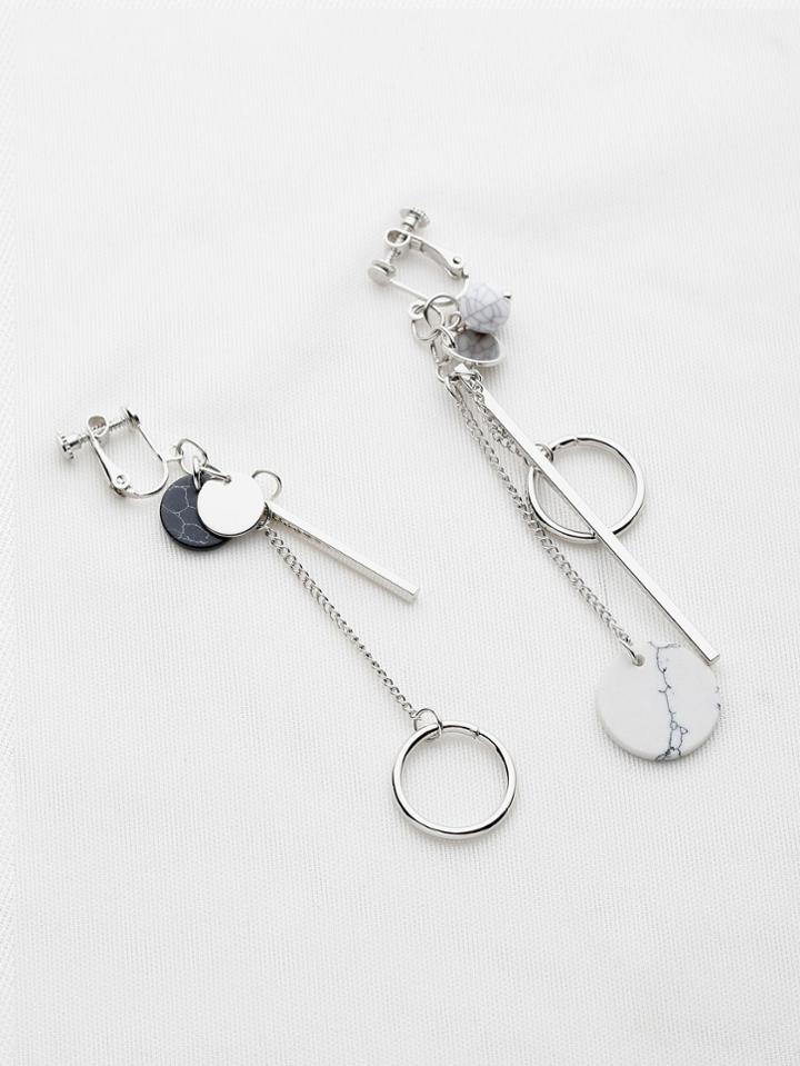 Romwe Circle And Bar Drop Asymmetrical Earrings