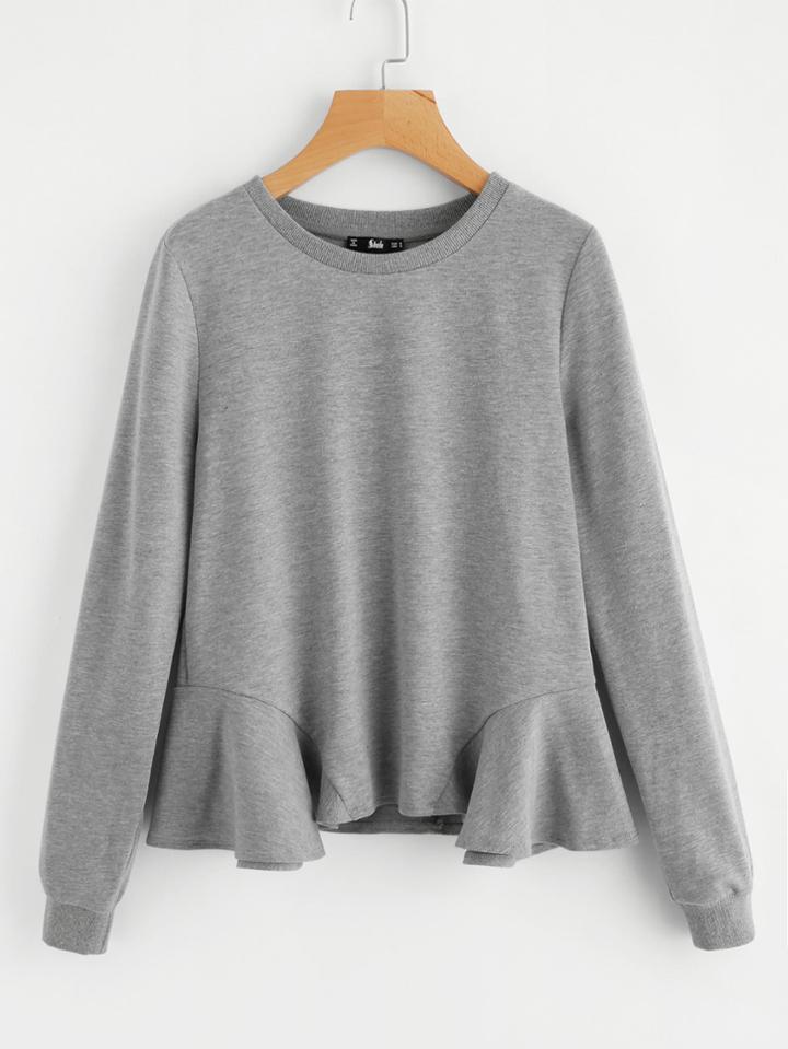 Romwe Ruffle Hem Heather Knit Pullover