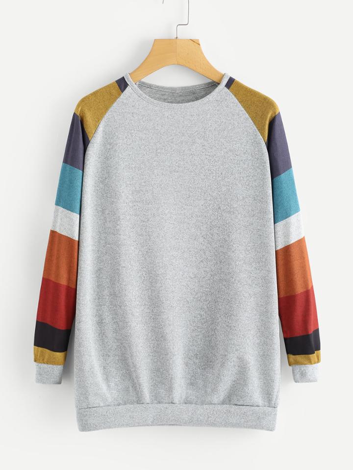 Romwe Contrast Panel Raglan Sleeve Tee