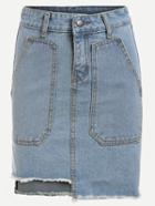 Romwe Pocket Front Asymmetric Denim Pencil Skirt - Light Blue