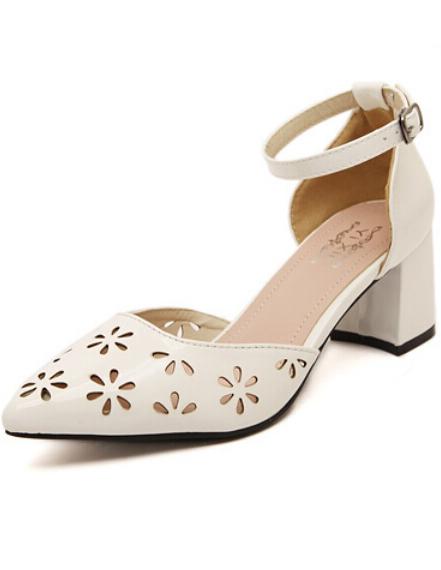 Romwe White Hollow Ankle Strap Mid Heeled Sandals