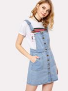 Romwe Button Front Overall Denim Dress