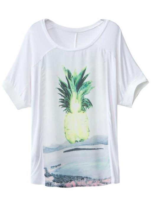 Romwe White Short Sleeve Pineapple Print T-shirt