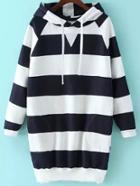 Romwe Hooded Drawstring Striped Thicken Sweatshirt Dress