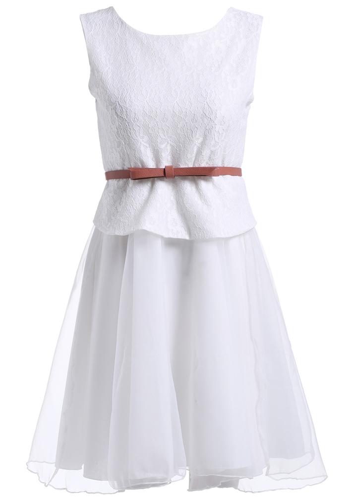 Romwe With Belt Organza Tank Dress