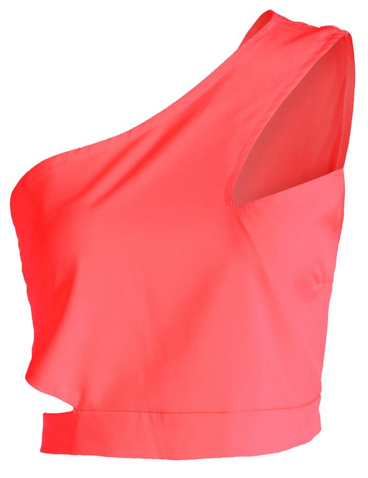 Romwe One-shoulder Cut Out Orange Tank Top