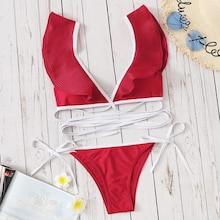 Romwe Ruffle Strappy Top With Tie Side Bikini