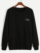 Romwe Black Gesture Print Sweatshirt