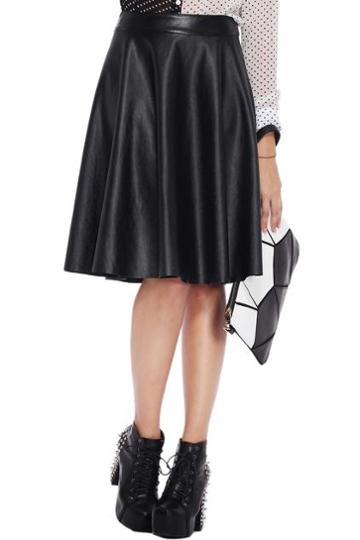 Romwe Simple Styled Black Faux Leather Skirt