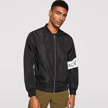 Romwe Men Color-block Letter Sleeve Windbreaker Bomber Jacket