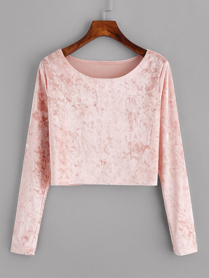 Romwe Crop Velvet Tee