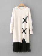 Romwe Criss Cross Mesh Hem Sweater Drees