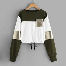 Romwe Drawstring Detail Cut And Sew Sweatshirt