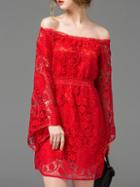 Romwe Red Off The Shoulder Crochet Hollow Out Dress