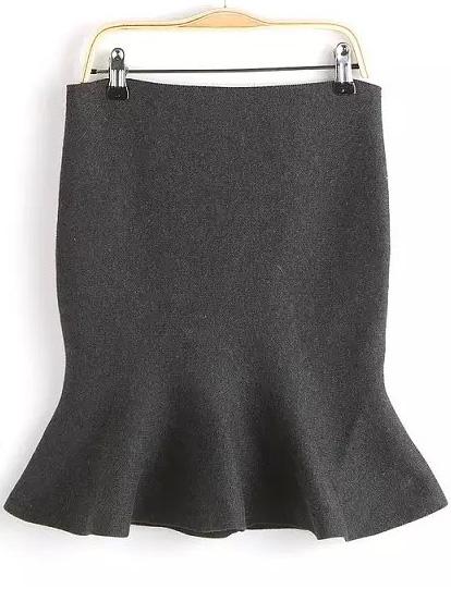 Romwe Knit Mermaid Hem Grey Skirt