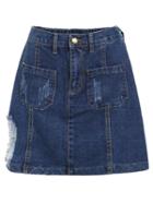 Romwe Frayed Dual Pocket Denim Skirt