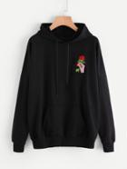 Romwe Drop Shoulder Embroidered Applique Hoodie