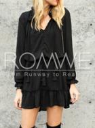 Romwe Black Drawstring Ruffle Cuff Flounce Dress