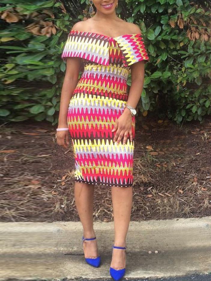 Romwe Off The Shoulder Zigzag Slim Dress