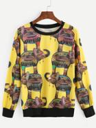 Romwe Contrast Trim Elephant Print Sweatshirt