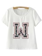Romwe White Short Sleeve Letter Embroidery Casual T-shirt
