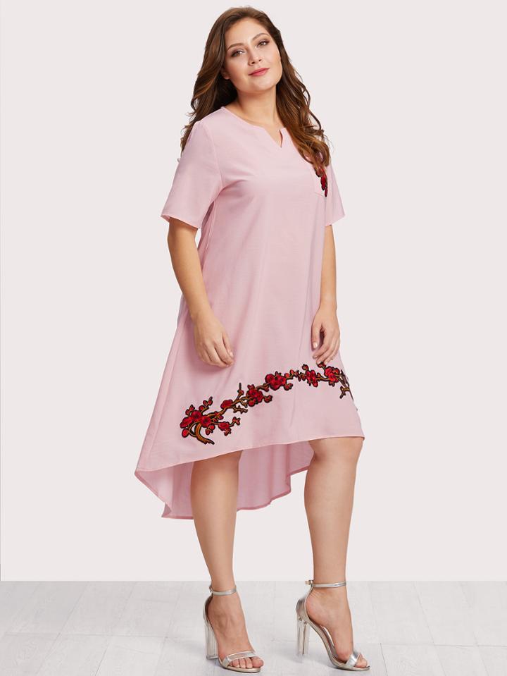 Romwe V Cut Neck Floral Embroidered Applique Dress