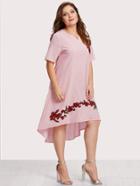 Romwe V Cut Neck Floral Embroidered Applique Dress