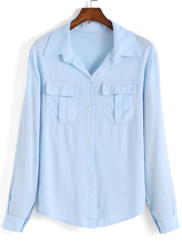 Romwe Lapel Button-down Pockets Blouse
