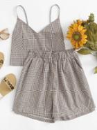 Romwe Checked Cami Top With Shorts