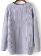 Romwe Crew Neck Rib Purple Sweater