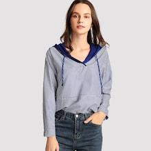 Romwe Striped Drawstring Hooded Blouse