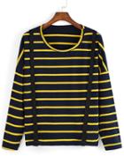Romwe Long Sleeve Striped Strap T-shirt