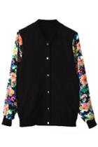 Romwe Floral Print Long Sleeves Black Jacket