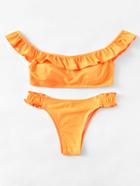 Romwe Bardot Ruffle Elastic Bikini Set