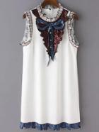 Romwe White Sleeveless Bow Embroidery Paillette Dress