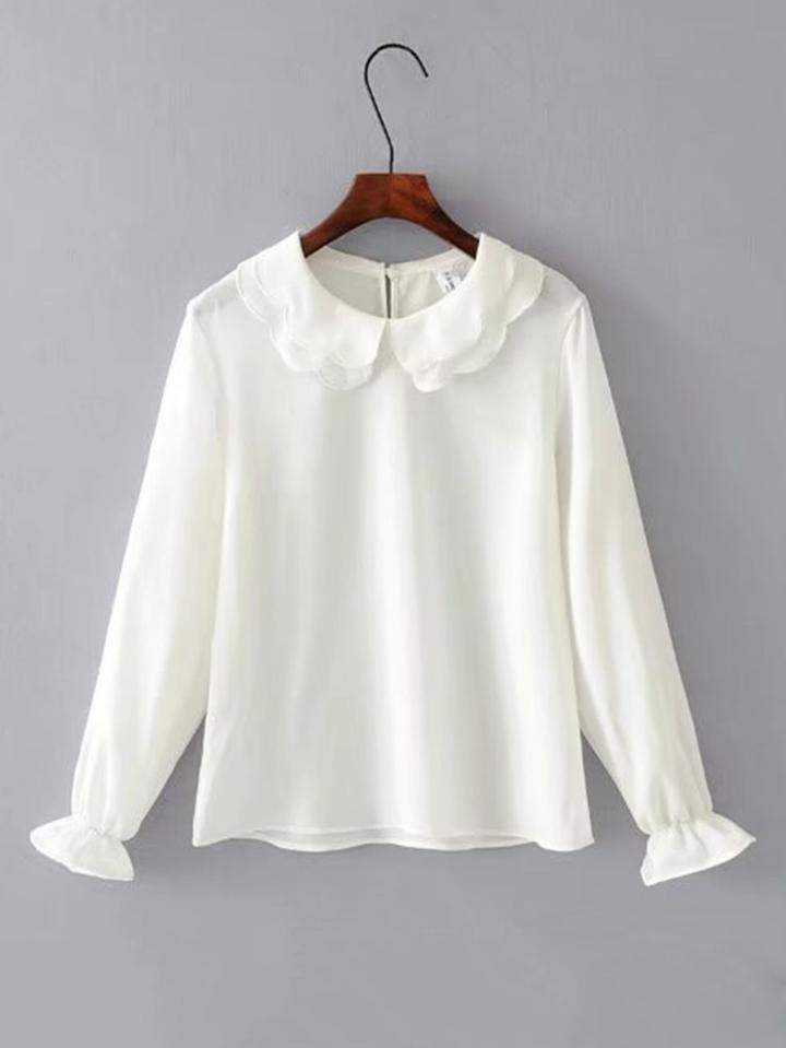 Romwe Scalloped Collar Fluted Sleeve Blouse