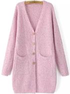 Romwe V Neck Pockets Button-down Pink Coat